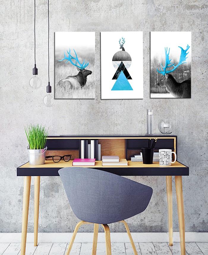 Leinwandbild Hirsch mit blauen Geweih – 120 x 80 cm – Ansicht 2