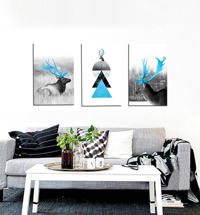 Leinwandbild Hirsch mit blauen Geweih – 120 x 80 cm – Ansicht 3
