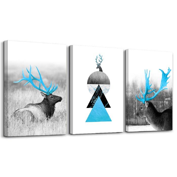 Leinwandbild Hirsch mit blauen Geweih – 120 x 80 cm – Ansicht 4