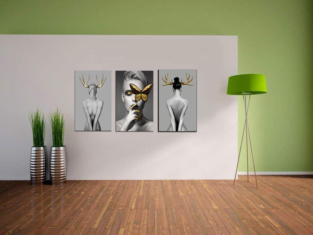 Modernes Leinwandbild Frau mit Gold 120x80 cm – Ansicht 2