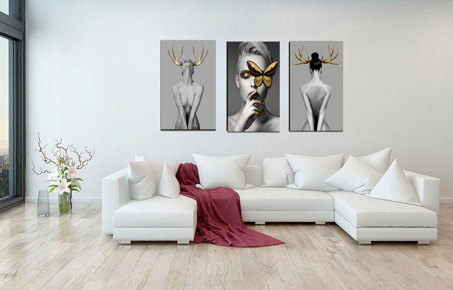 Modernes Leinwandbild Frau mit Gold 120x80 cm – Ansicht 3