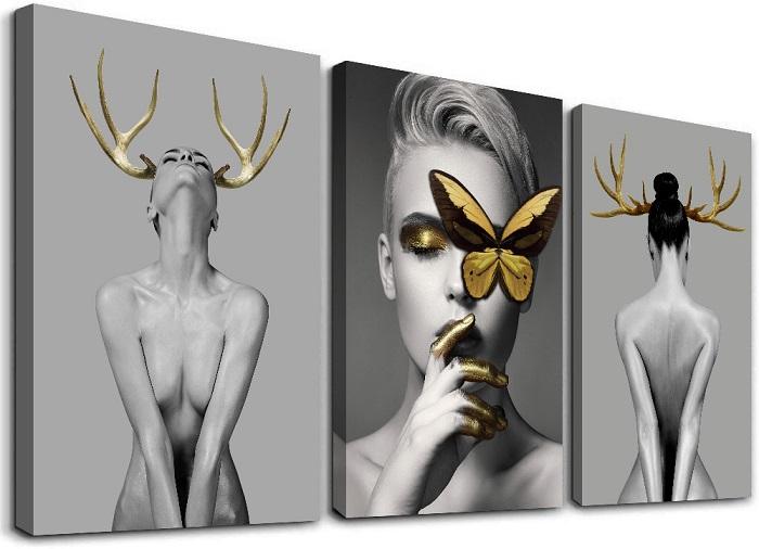 Modernes Leinwandbild Frau mit Gold 120x80 cm – Ansicht 4