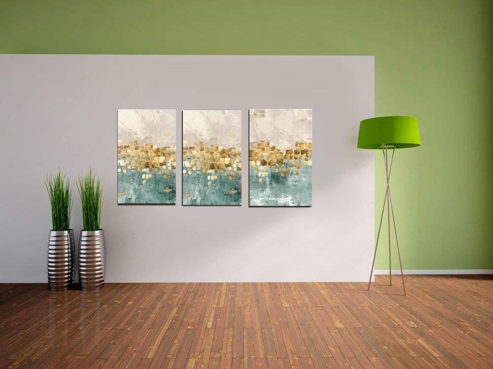 Abstraktes Leinwandbild Gold und Grün - 120x80 cm fertig gerahmt – Ansicht 2