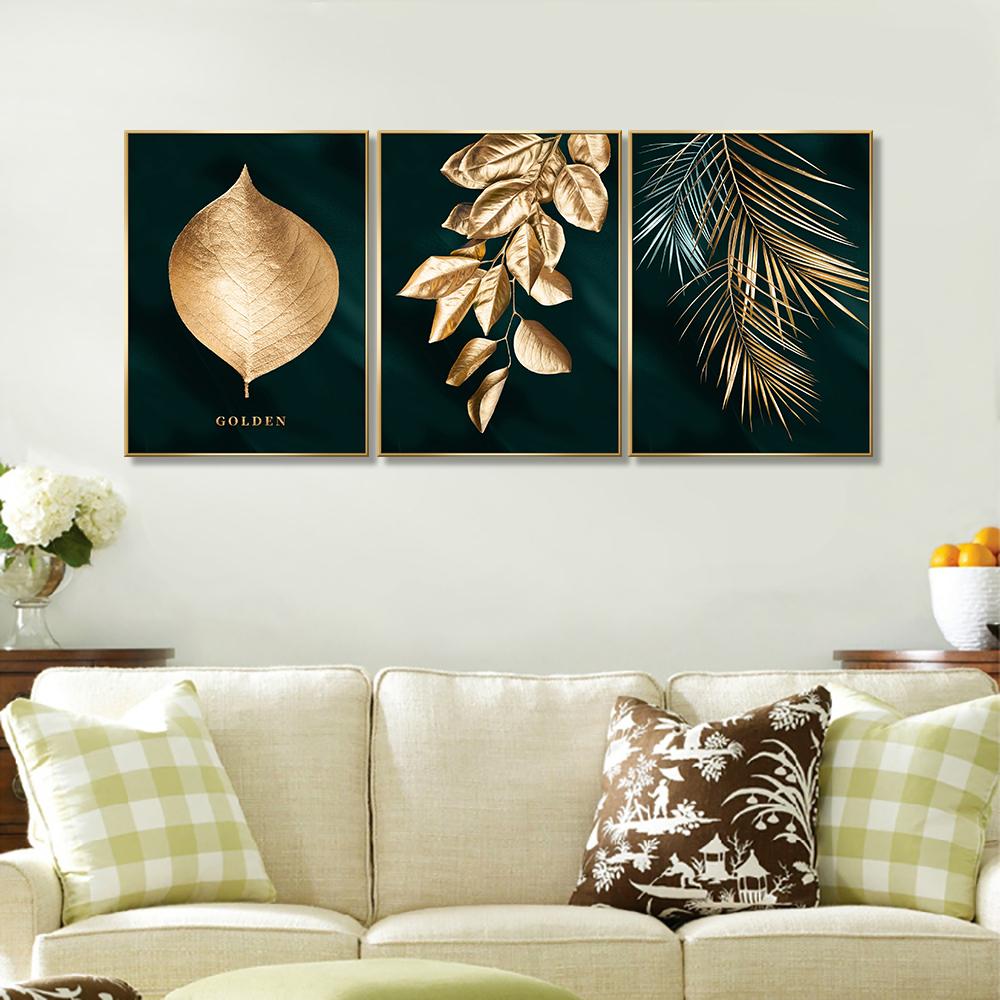 Leinwandbild mit goldenen Blättern - 120 x 80 cm gerahmt – Ansicht 2