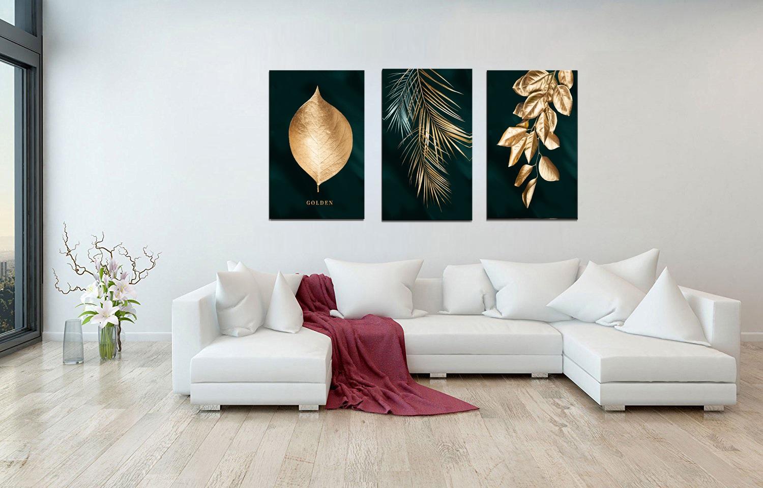 Leinwandbild mit goldenen Blättern - 120 x 80 cm gerahmt – Ansicht 3