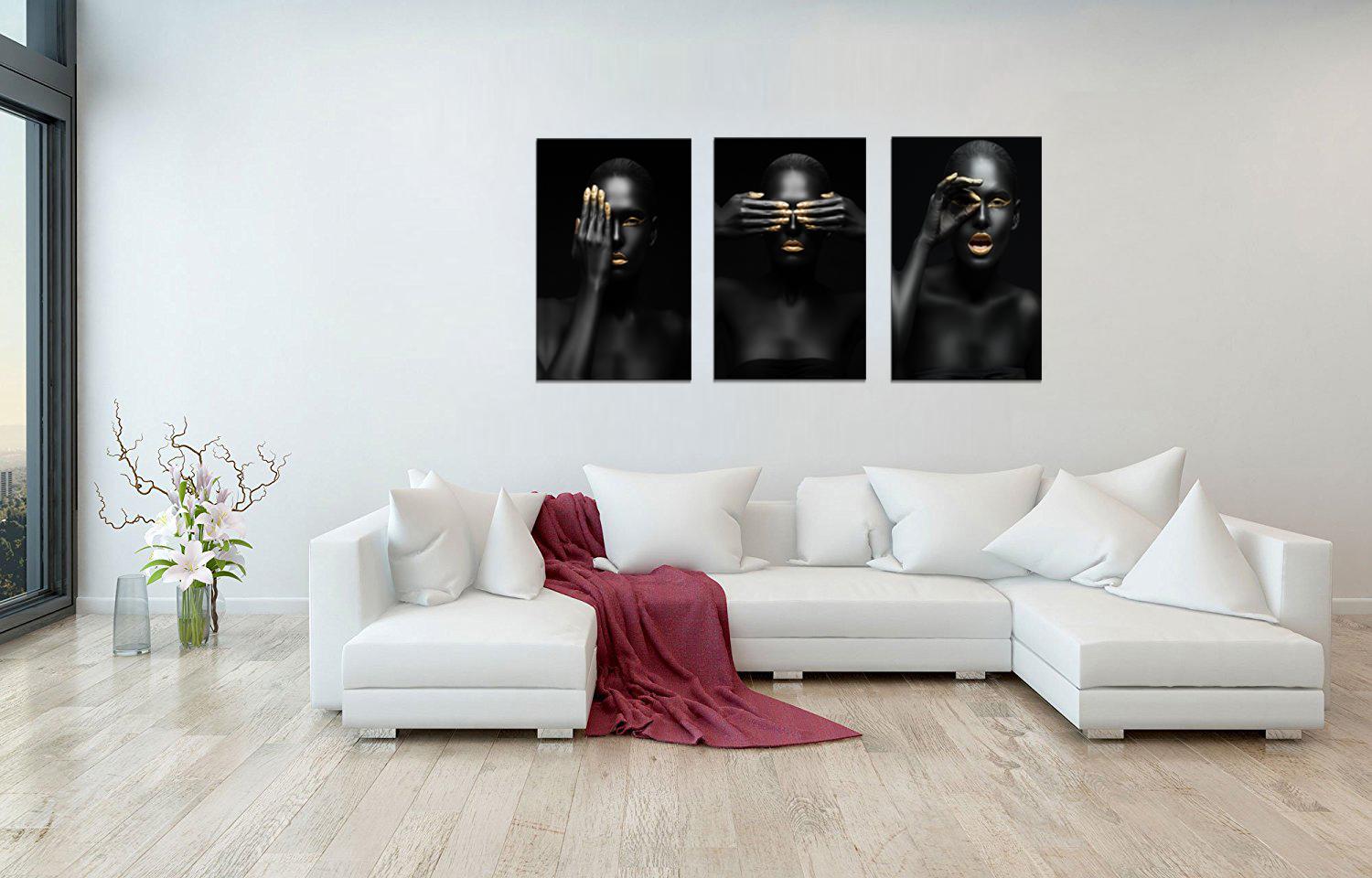 Leinwandbild Goldene Frau - Modernes Wandbild fertig gerahmt – Ansicht 2