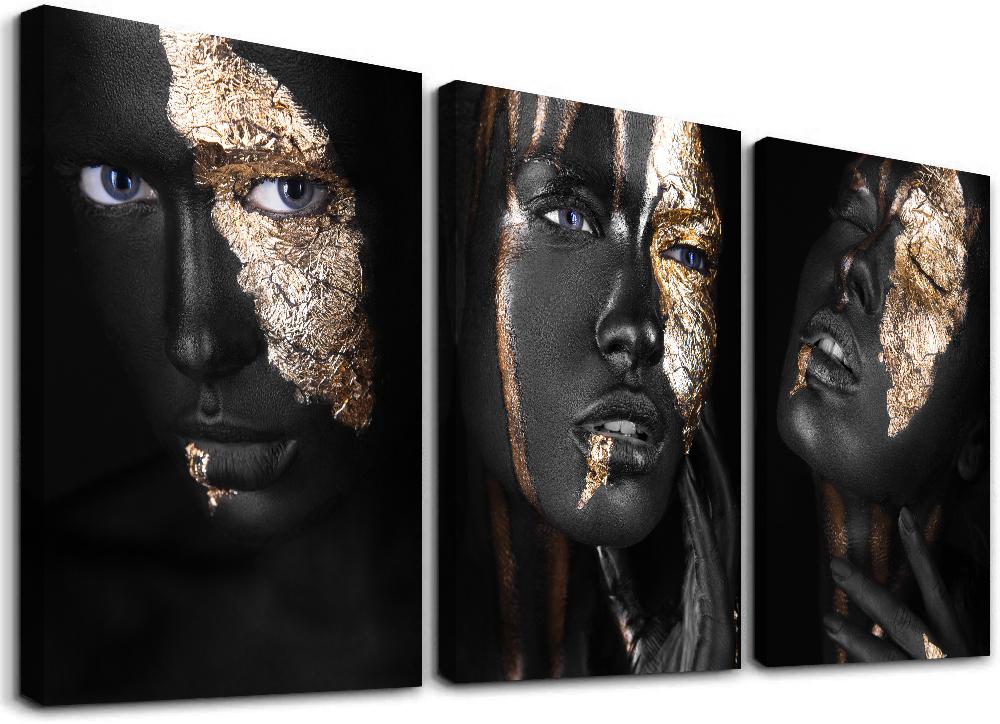 Leinwand Bild fert gerahmt Gesicht Blattgold Frau 120 x 80 cm 4417 – Leinwandbild 120x80 cm 3-teilig kaufen