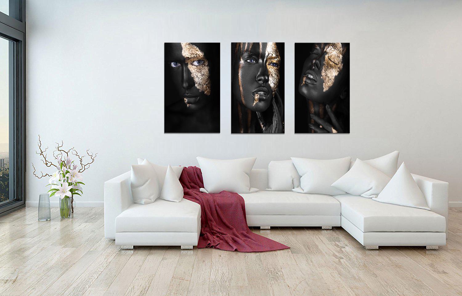 Leinwandbild Gesicht mit Blattgold – Modern & fertig gerahmt – Ansicht 3