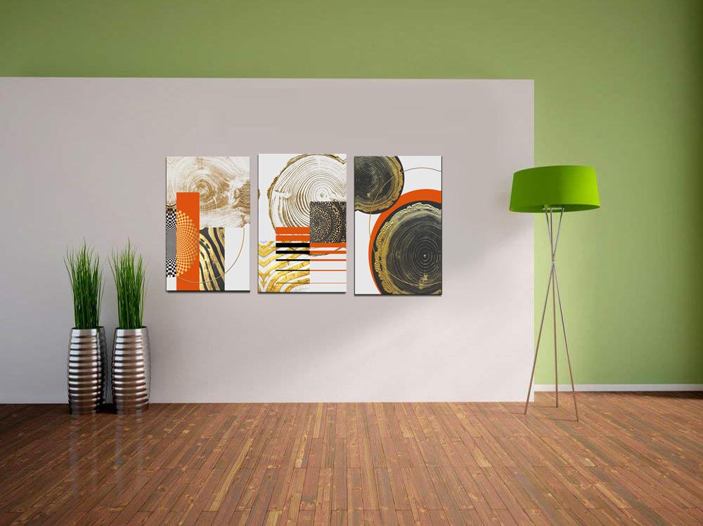 Abstraktes Leinwandbild Gold & Orange 120x80 cm fertig gerahmt – Ansicht 2