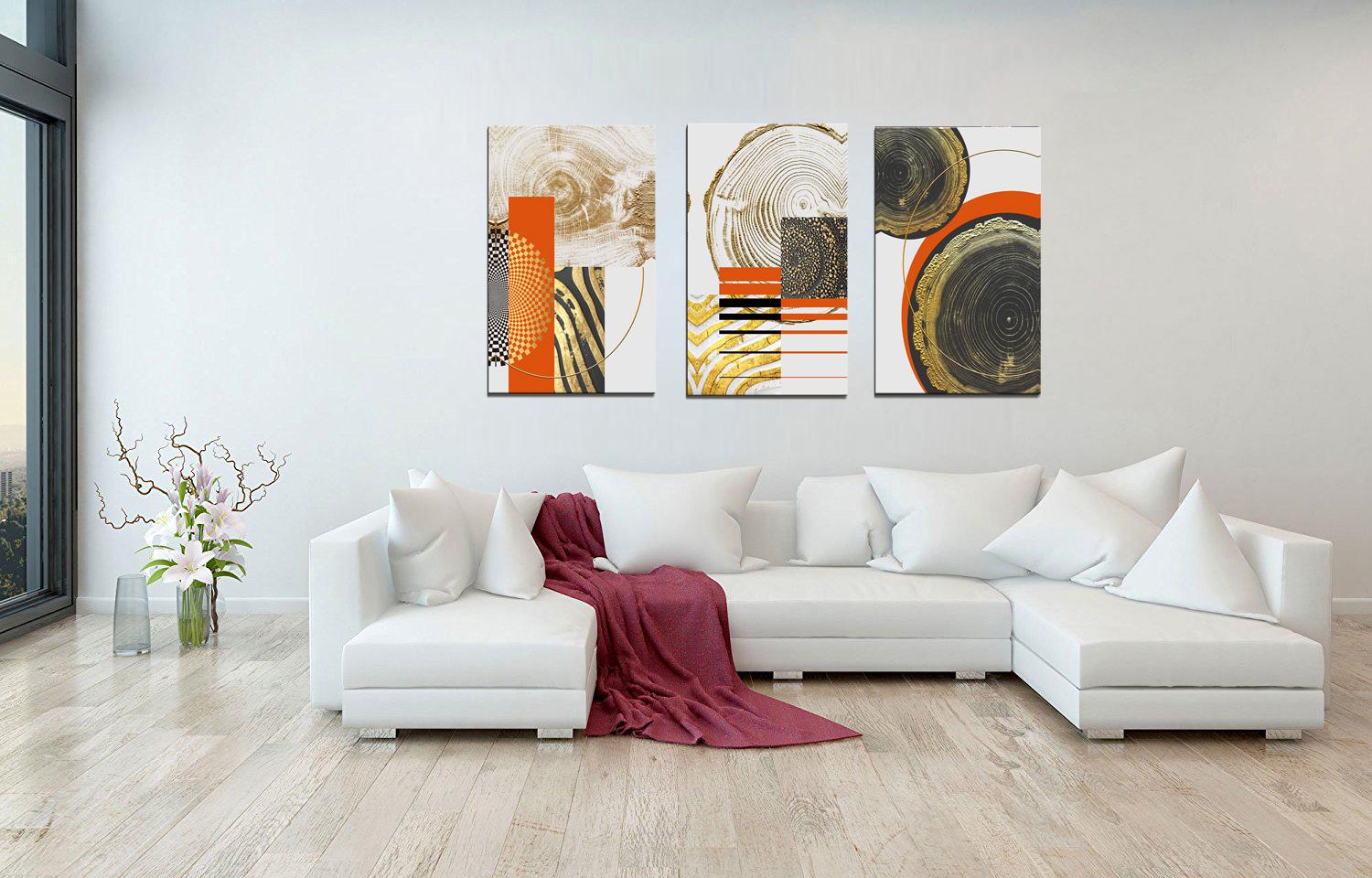 Abstraktes Leinwandbild Gold & Orange 120x80 cm fertig gerahmt – Ansicht 3