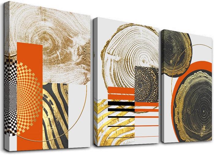 Abstraktes Leinwandbild Gold & Orange 120x80 cm fertig gerahmt – Ansicht 4