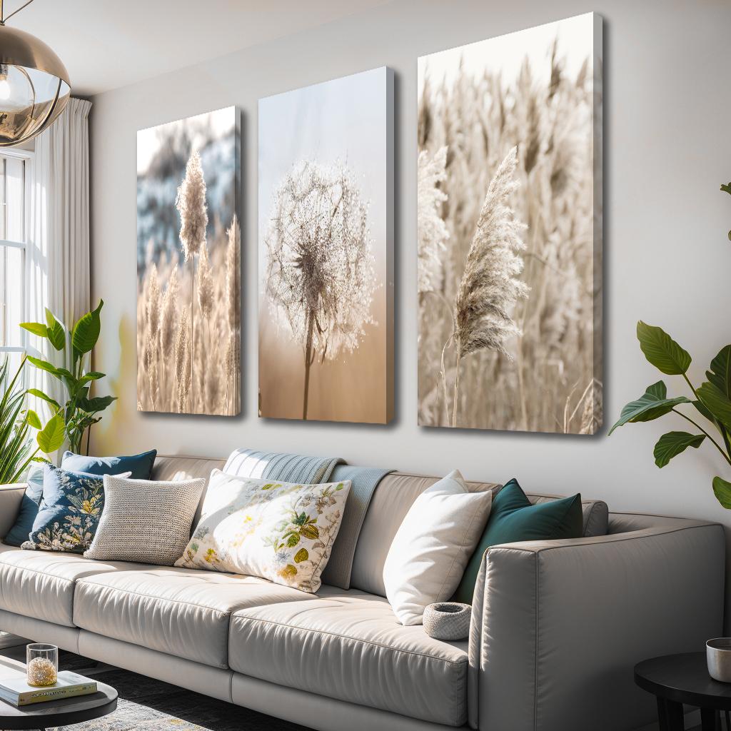 Boho Leinwandbild mit Pampasgras und Pusteblume – Ansicht 2