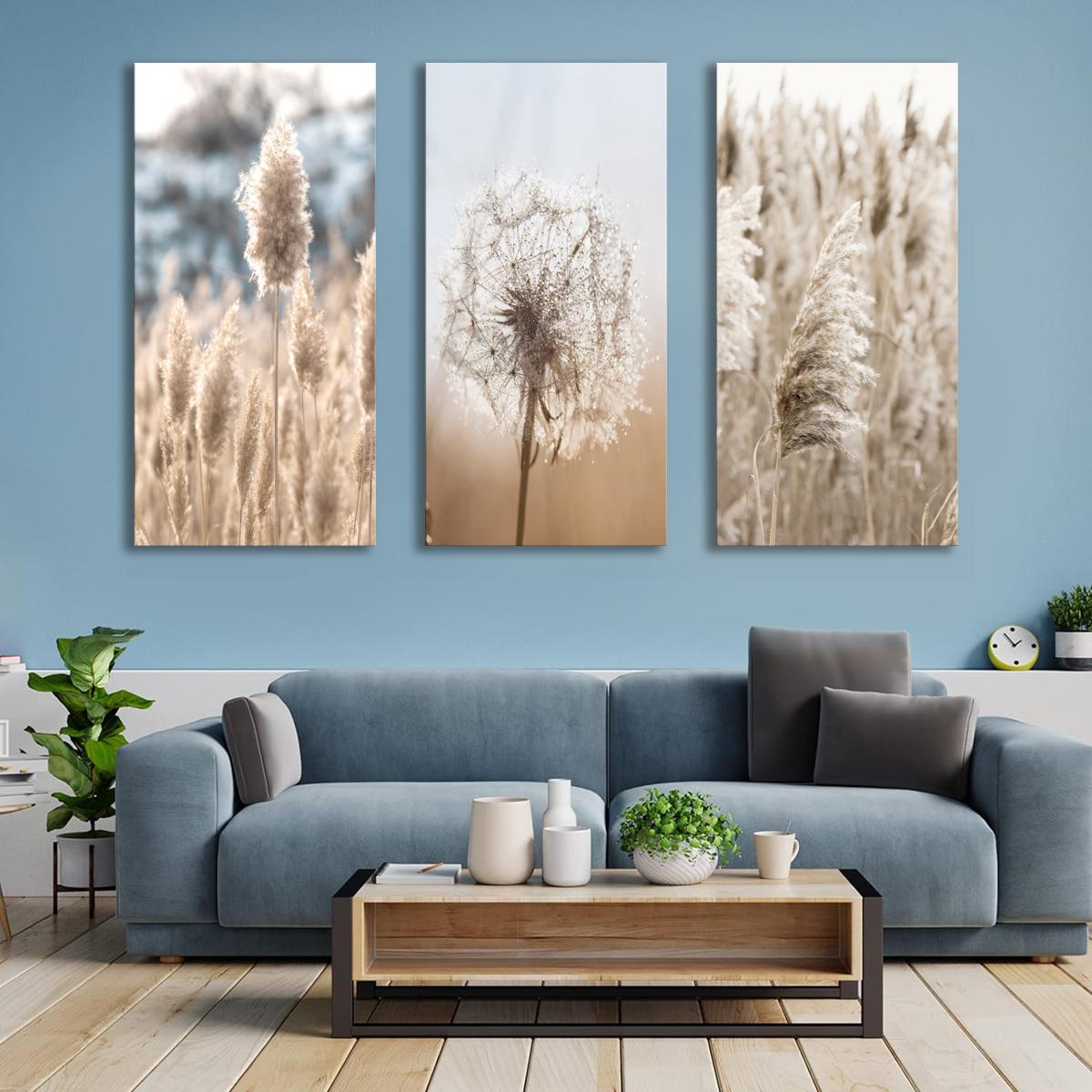 Boho Leinwandbild mit Pampasgras und Pusteblume – Ansicht 3