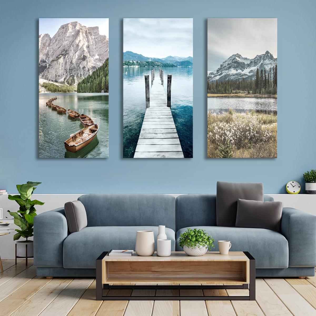 Leinwand Bild fert gerahmt Boote Berge 120 x 80 cm 4428 – Ansicht 3