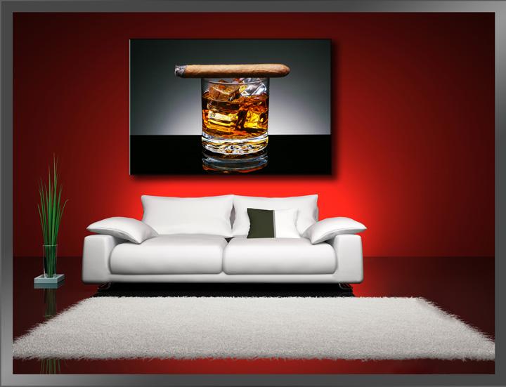 Leinwandbild Whiskey & Zigarre – 120x80 cm fertig gerahmt – Ansicht 2