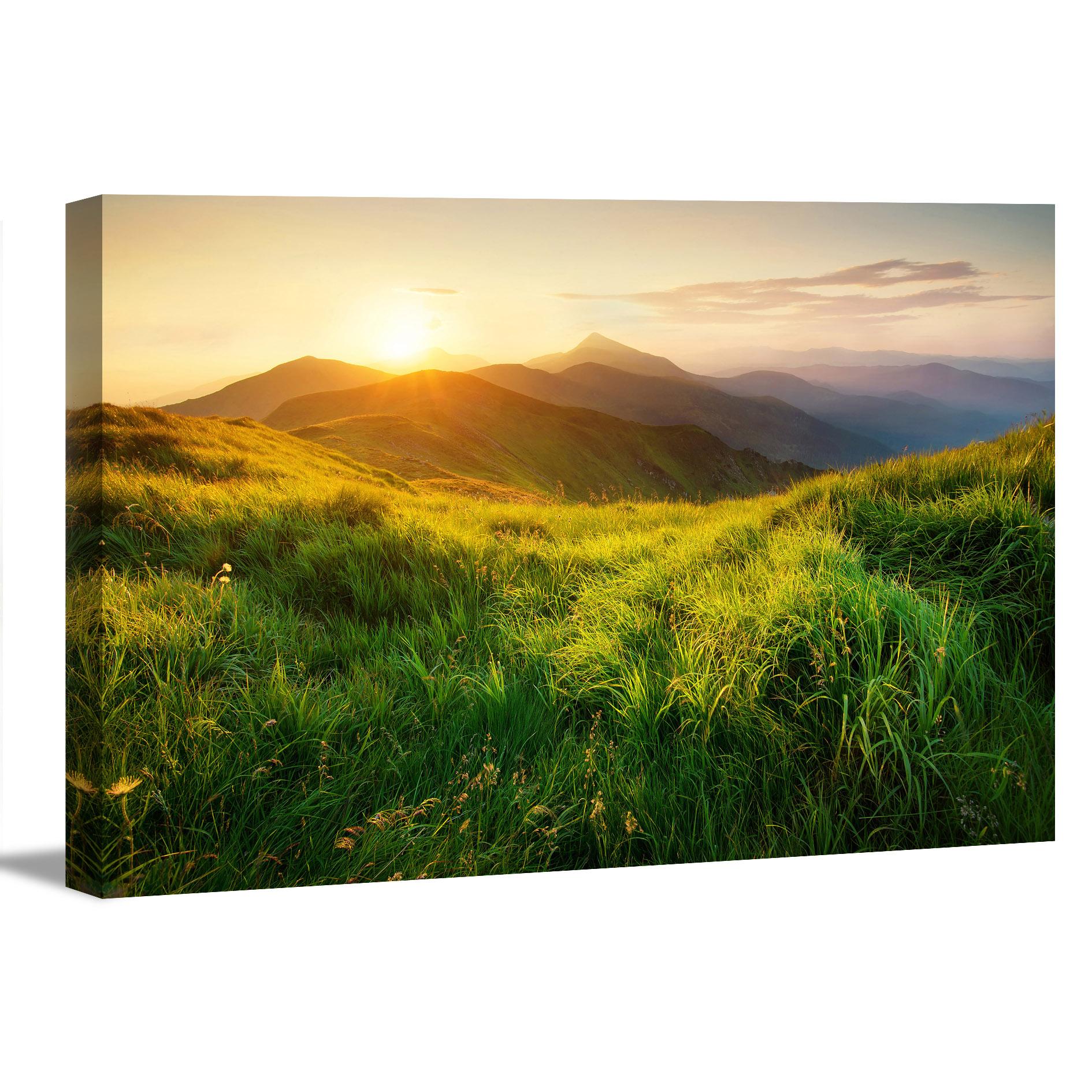 Leinwandbild grüne Wiesen und Berge 120x80 cm