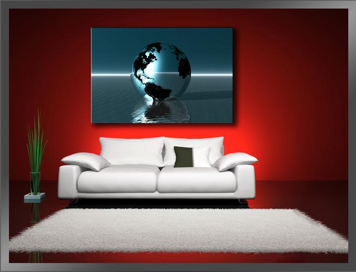 Weltkugel Leinwandbild 120x80cm XXL – Modernes Wandbild fertig gerahmt – Ansicht 2