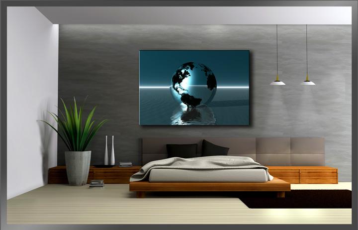 Weltkugel Leinwandbild 120x80cm XXL – Modernes Wandbild fertig gerahmt – Ansicht 3