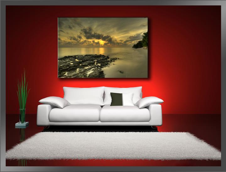 Strand Sonnenuntergang Leinwandbild 120x80cm mit Echtholzrahmen – Ansicht 2