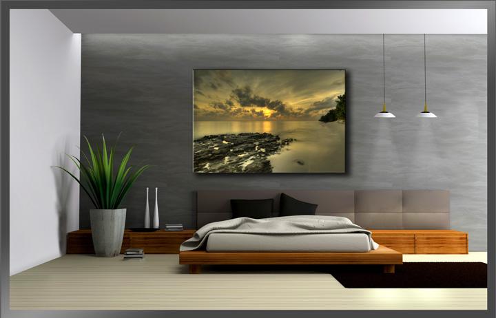 Strand Sonnenuntergang Leinwandbild 120x80cm mit Echtholzrahmen – Ansicht 3