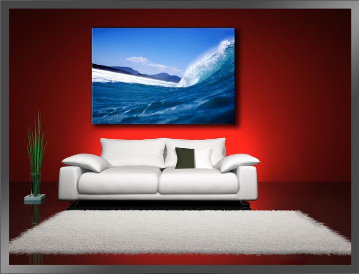 Strand Leinwandbild mit Welle - 120x80cm fertig gerahmt – Ansicht 2