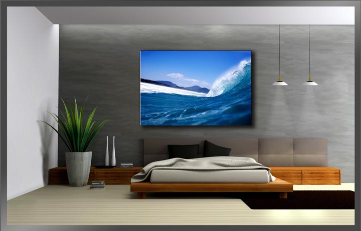 Strand Leinwandbild mit Welle - 120x80cm fertig gerahmt – Ansicht 3
