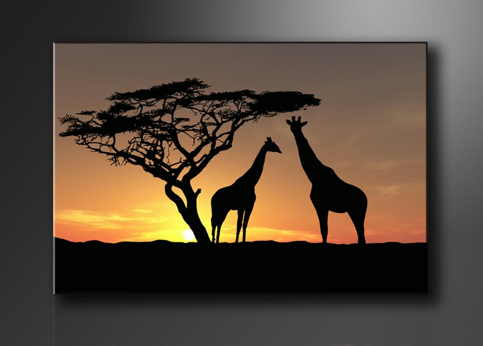 Afrika Leinwandbild mit Giraffen und Baum im Sonnenuntergang – Ansicht 4