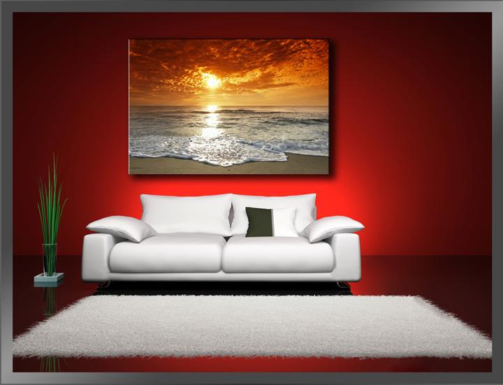 Strand Sonnenaufgang Leinwandbild 120x80cm fertig gerahmt – Ansicht 2