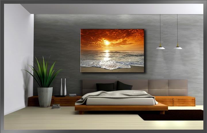 Strand Sonnenaufgang Leinwandbild 120x80cm fertig gerahmt – Ansicht 3