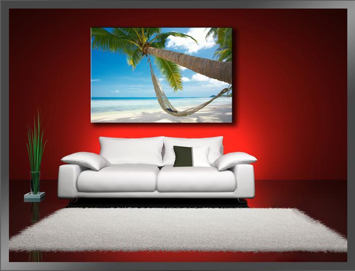 Strand Leinwandbild mit Hängematte – 120x80cm fertig gerahmt – Ansicht 2