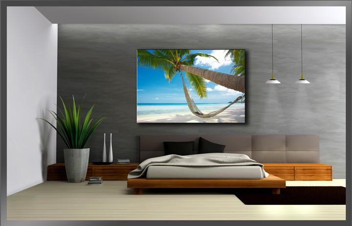 Strand Leinwandbild mit Hängematte – 120x80cm fertig gerahmt – Ansicht 3