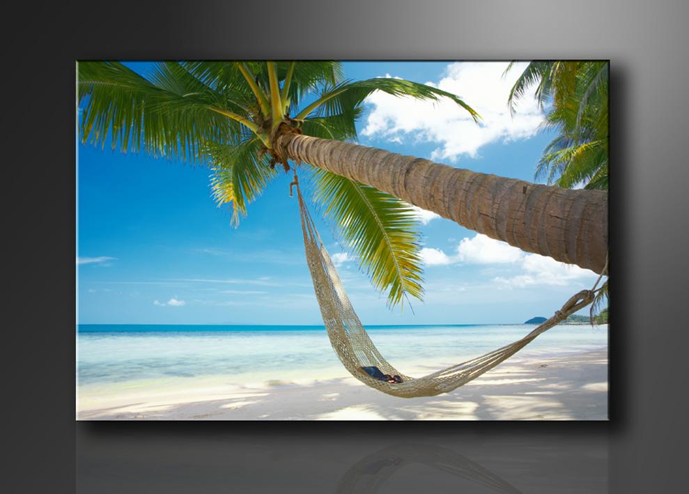 Strand Leinwandbild mit Hängematte – 120x80cm fertig gerahmt – Ansicht 4