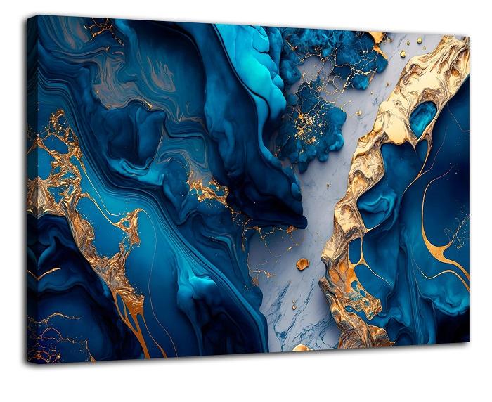 Modernes Leinwandbild Blau Gold - 120x80cm fertig gerahmt – Ansicht 4