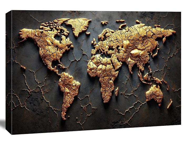Goldene Weltkarte Leinwandbild – 120x80cm fertig gerahmt – Ansicht 6