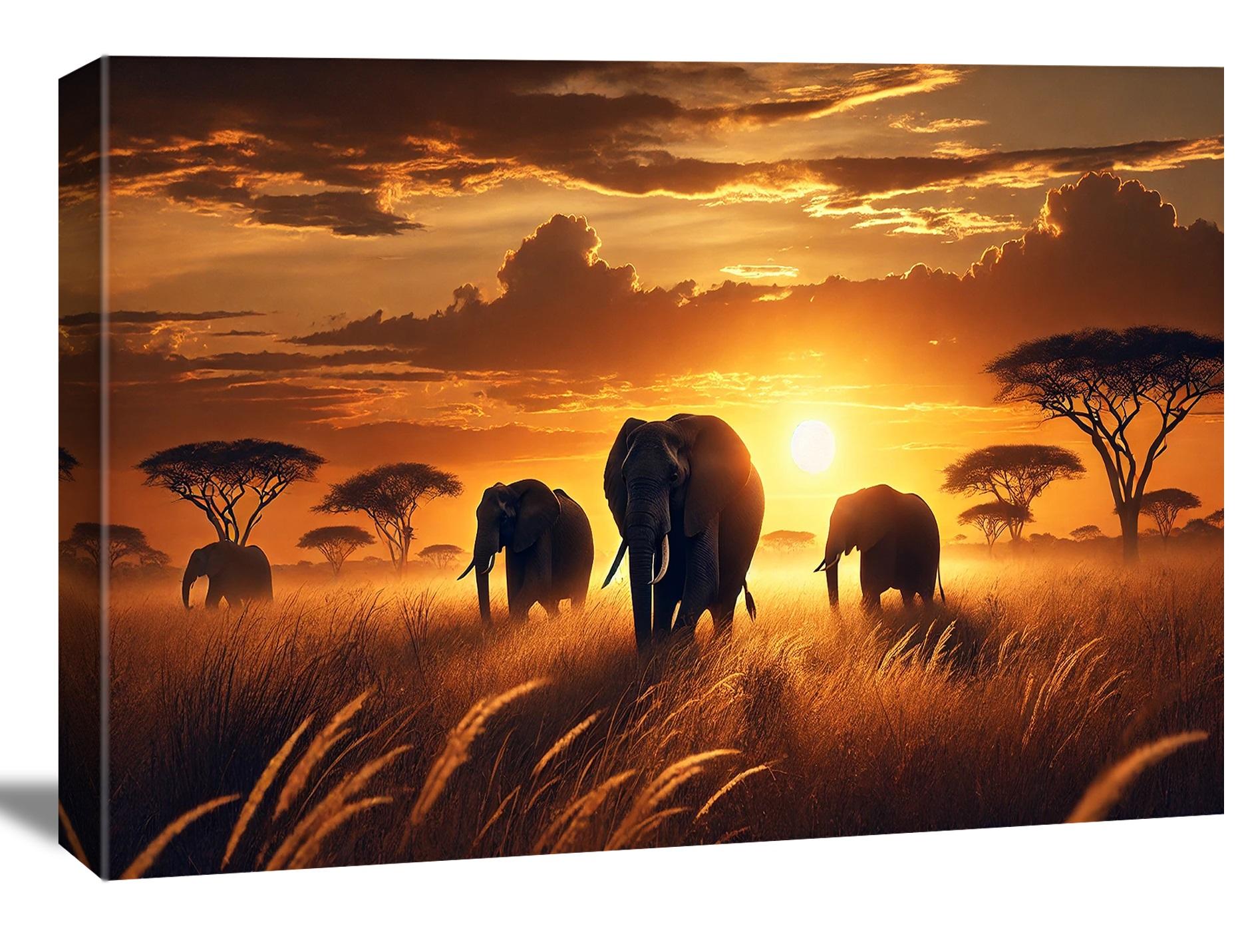 Afrika Savanne Elefanten Leinwandbild 120x80cm