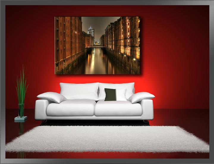 Hamburg Speicherstadt Leinwandbild 120x80cm fertig gerahmt – Ansicht 2