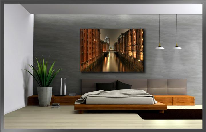 Hamburg Speicherstadt Leinwandbild 120x80cm fertig gerahmt – Ansicht 3