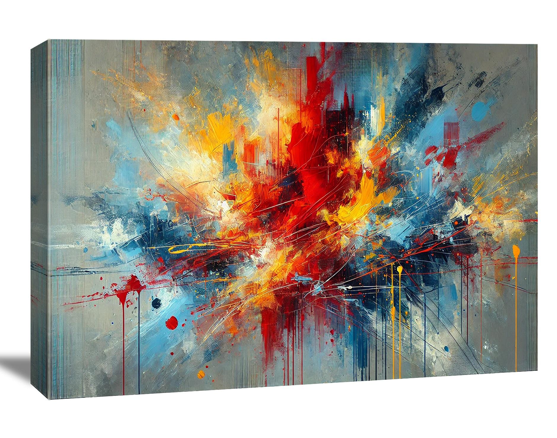 Abstraktes Leinwandbild mit Farbexplosion 120x80cm