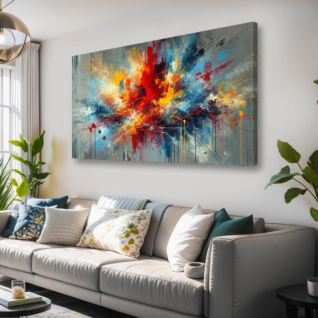 Abstraktes Leinwandbild mit Farbexplosion 120x80cm – Ansicht 3
