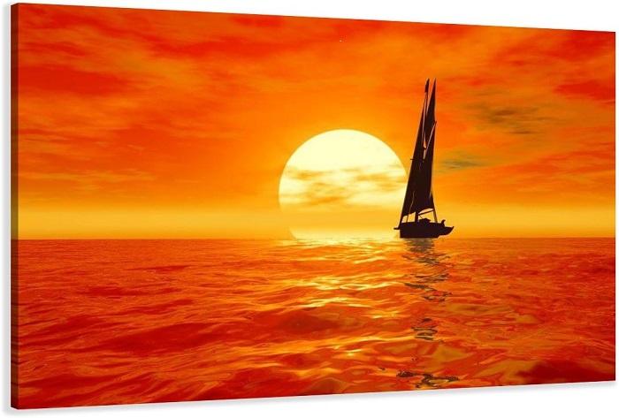 Segelboot Sunset Leinwandbild 120x80cm mit Echtholzrahmen – Ansicht 4