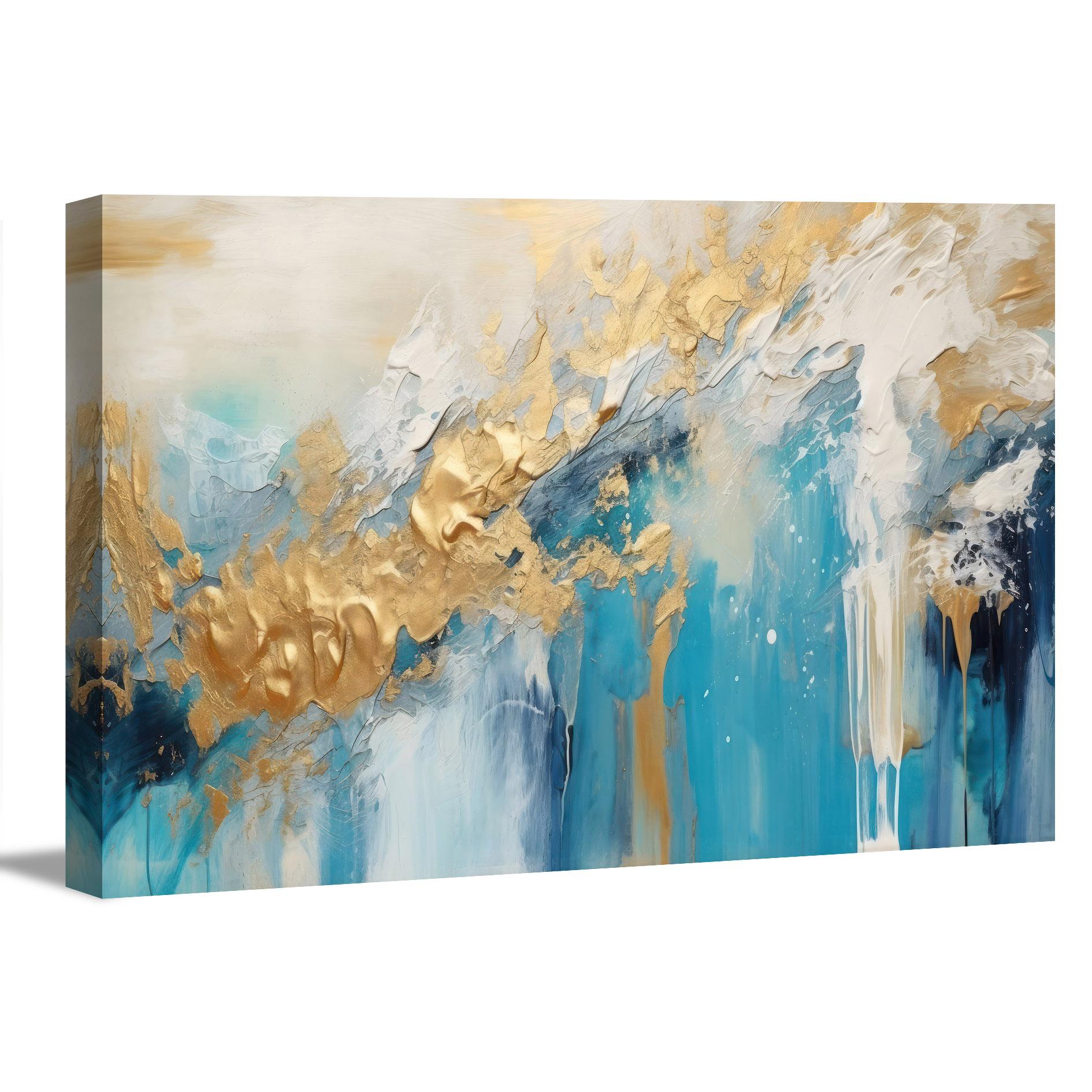 Abstraktes Leinwandbild in Blau und Gold 120x80 cm
