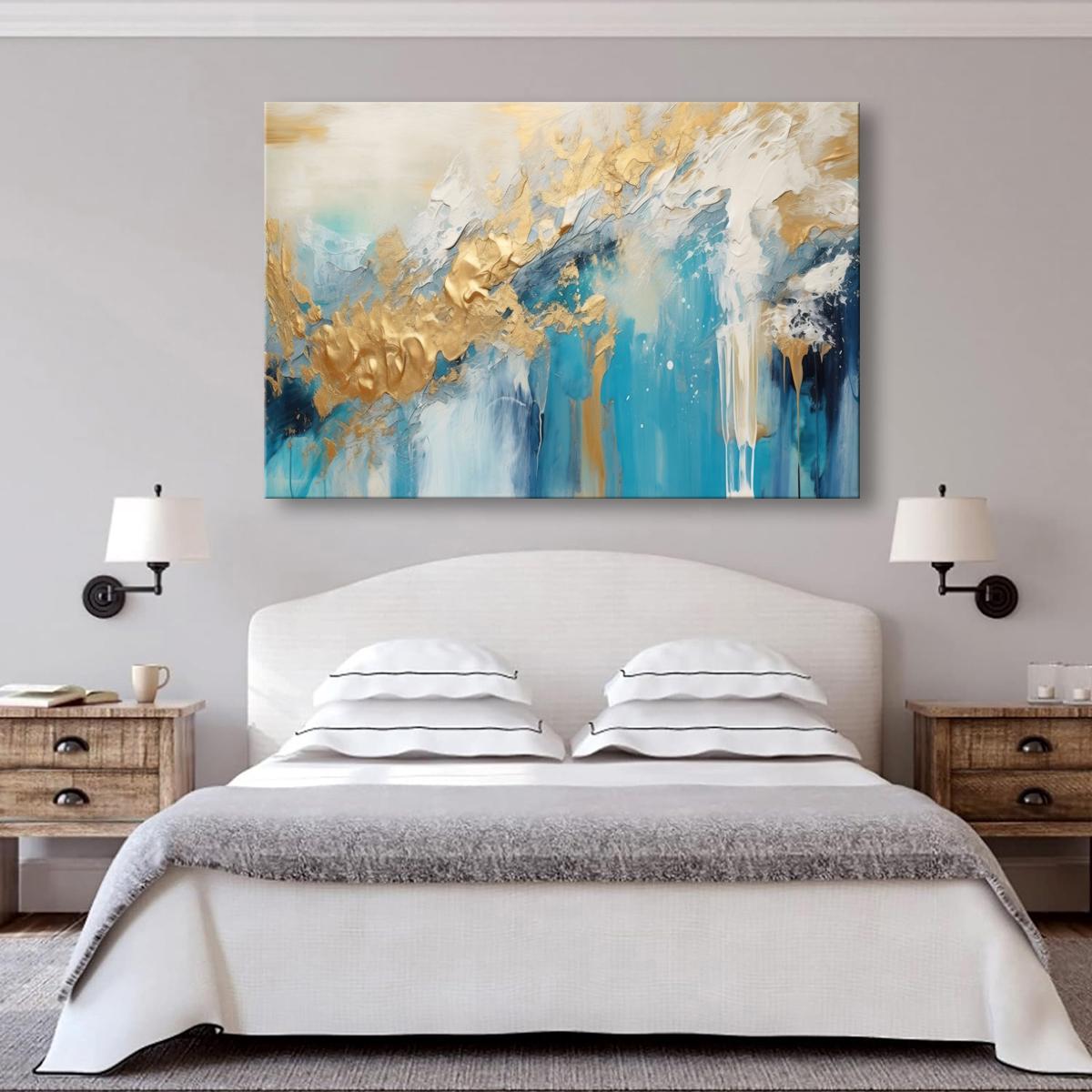 Abstraktes Leinwandbild in Blau und Gold 120x80 cm – Ansicht 2