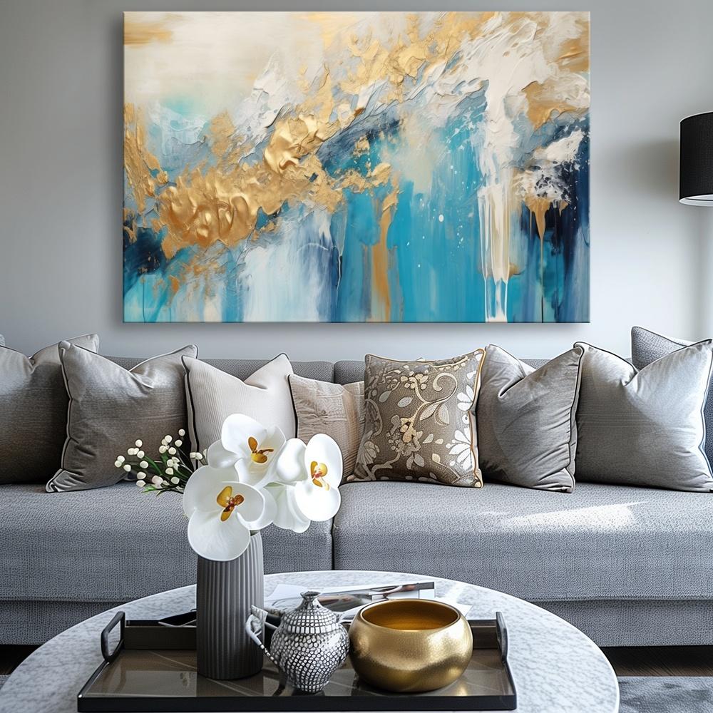 Abstraktes Leinwandbild in Blau und Gold 120x80 cm – Ansicht 4