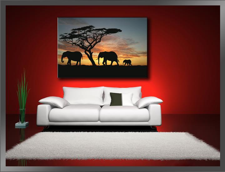 Afrika Leinwandbild mit Elefanten - 120x80cm fertig gerahmt – Ansicht 2