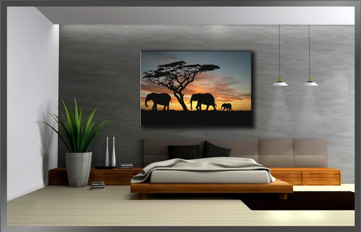 Afrika Leinwandbild mit Elefanten - 120x80cm fertig gerahmt – Ansicht 3