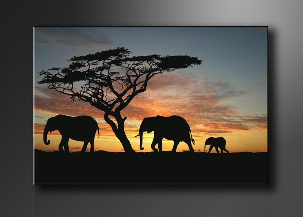 Afrika Leinwandbild mit Elefanten - 120x80cm fertig gerahmt – Ansicht 4
