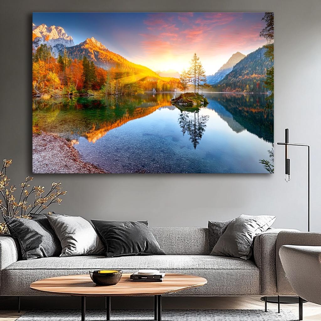 Traumhaftes Leinwandbild See Landschaft - 120 x 80 cm fertig gerahmt – Ansicht 2