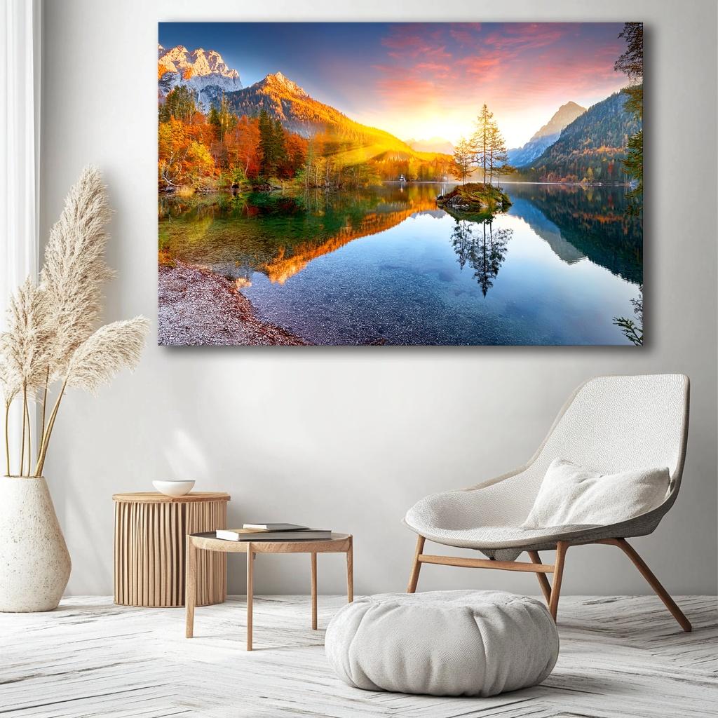 Traumhaftes Leinwandbild See Landschaft - 120 x 80 cm fertig gerahmt – Ansicht 5