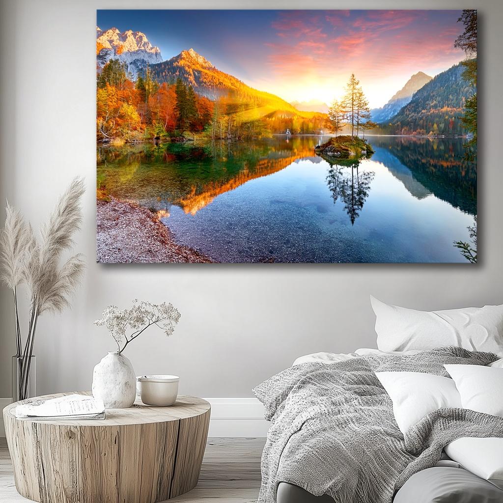Traumhaftes Leinwandbild See Landschaft - 120 x 80 cm fertig gerahmt – Ansicht 7