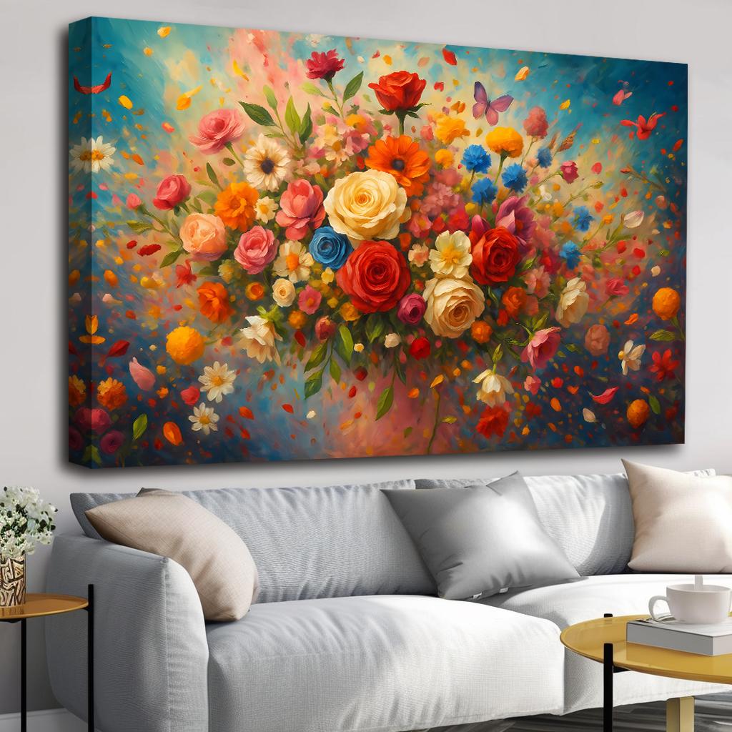 Buntes Blumen Leinwandbild 120x80 cm mit Rahmen – Ansicht 2